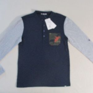 Ecko Unltd Men T Shirt M Navy Henley Long Sleeves